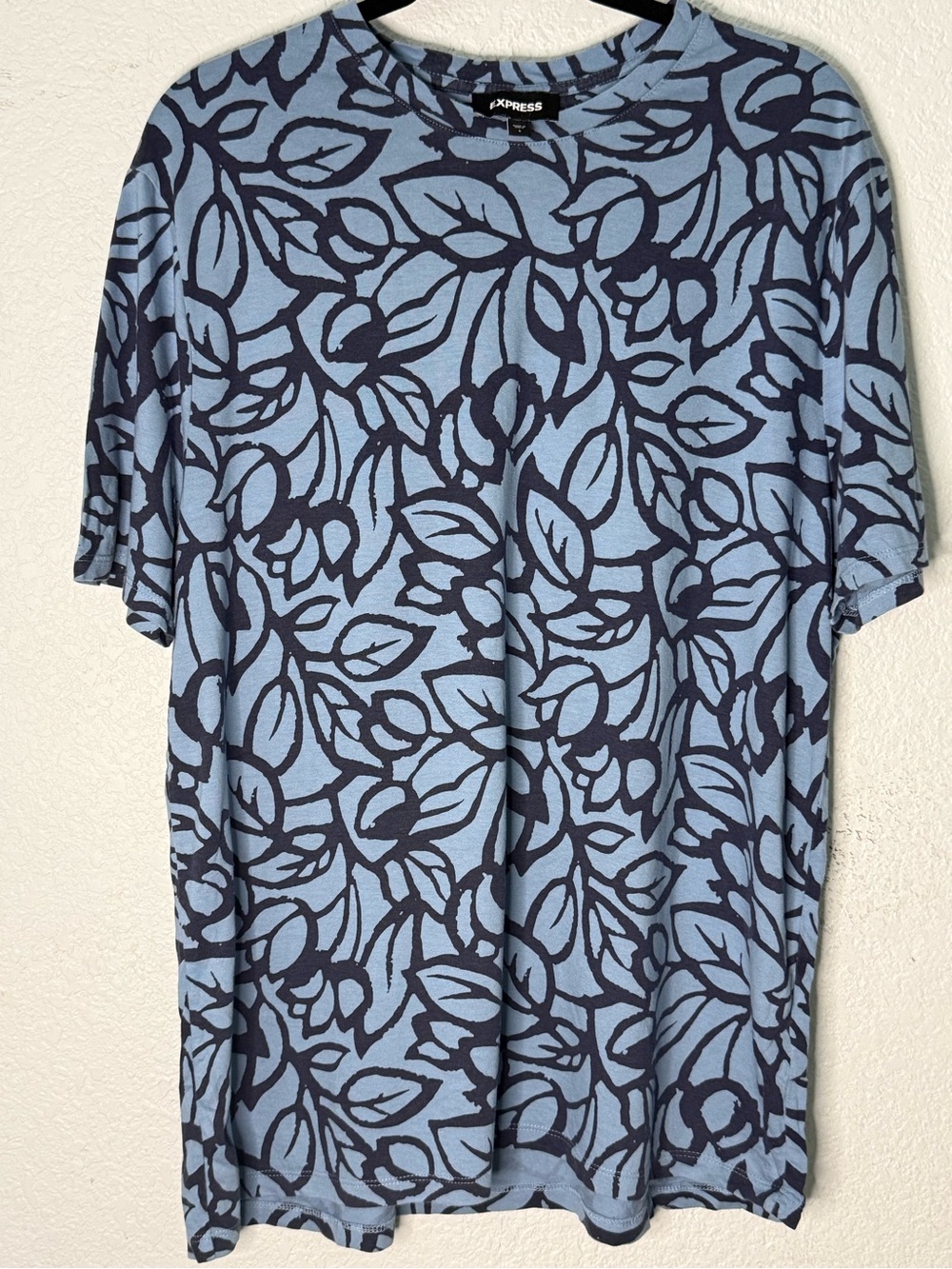 Express Blue and Navy Abstract Floral Tee